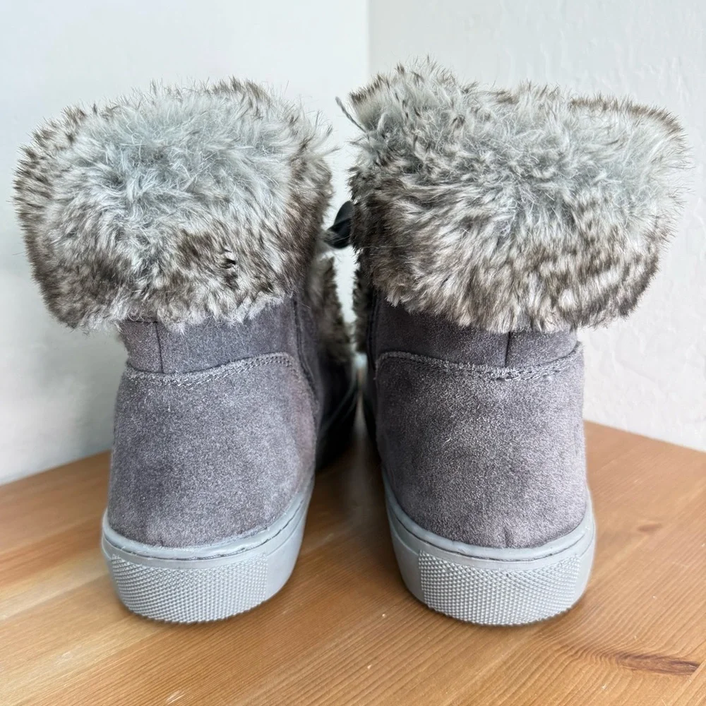 COUGAR Dasha Furry Waterproof Pewter Suede Faux Fur Booties Women’s Size 6